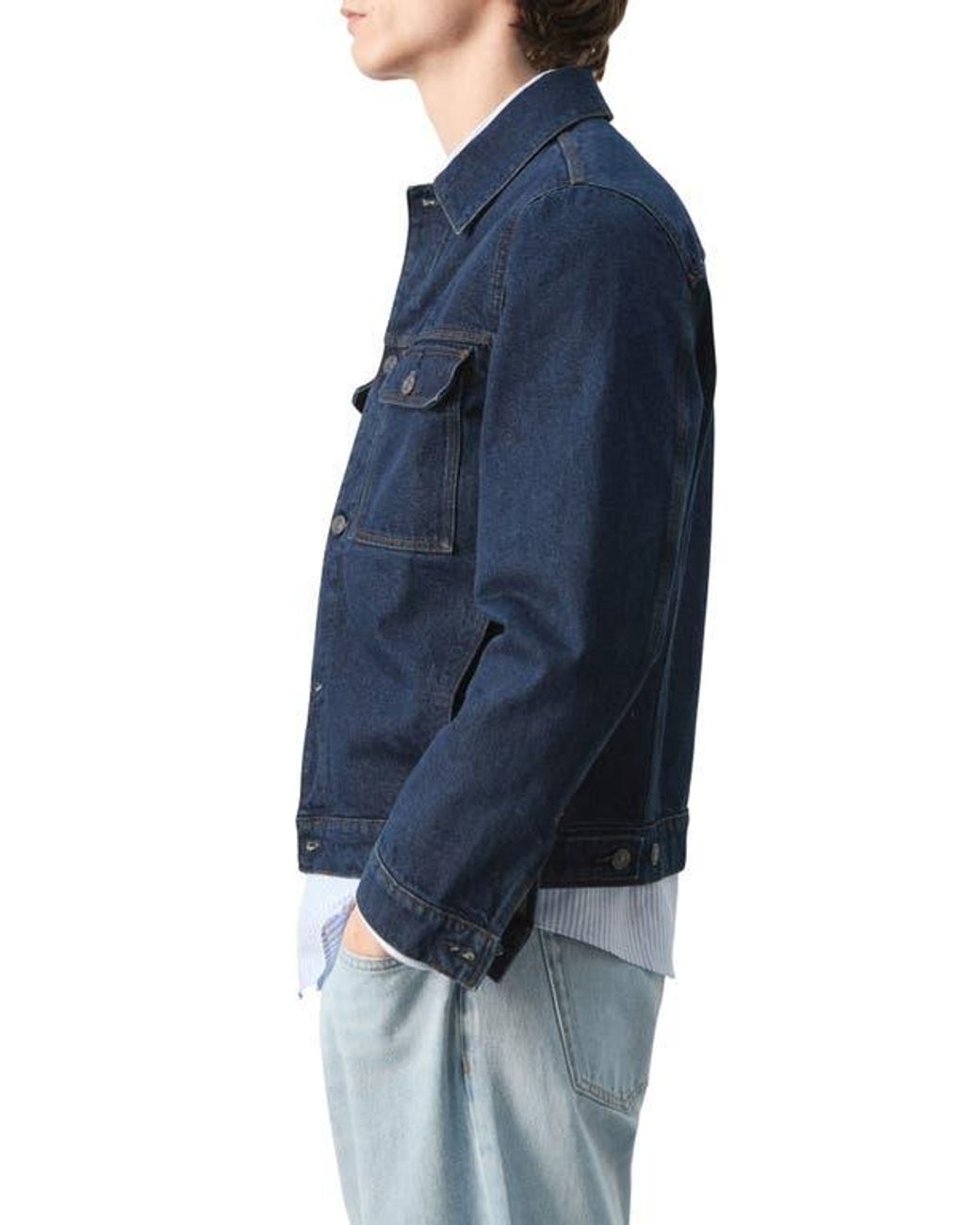 Mango Blue Cotton Denim Jacket for men