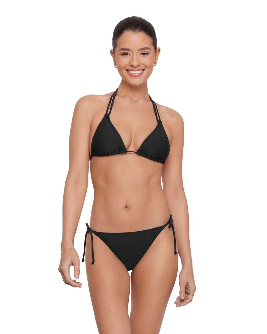Aqua Green Black String Triangle Bikini Set