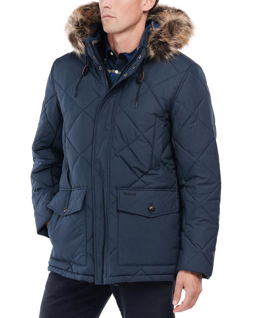 Barbour Holburn Hooded Coat With Removable Faux Fur Trim in Blue for ...