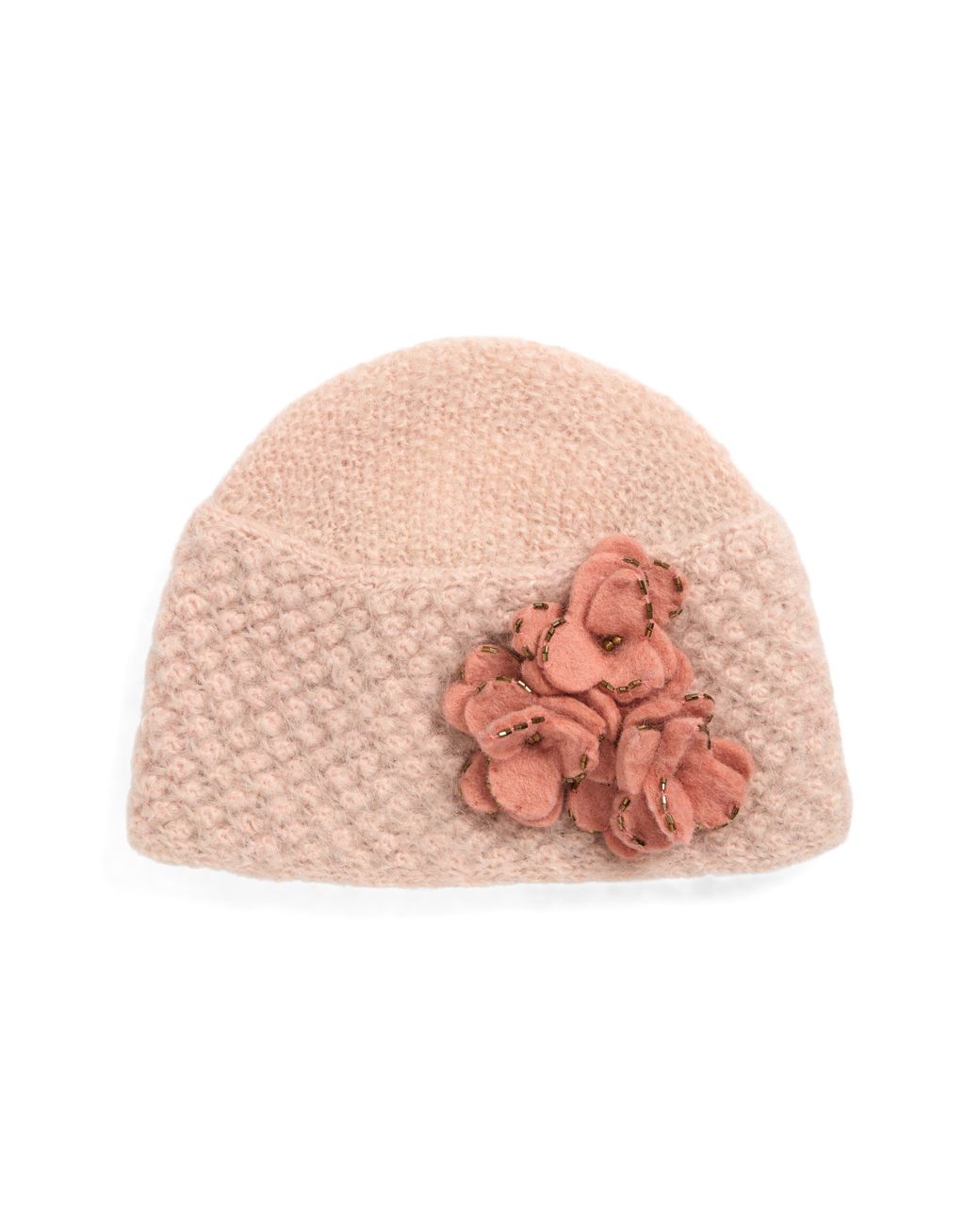 French Knot Pink Felt Flower Hat