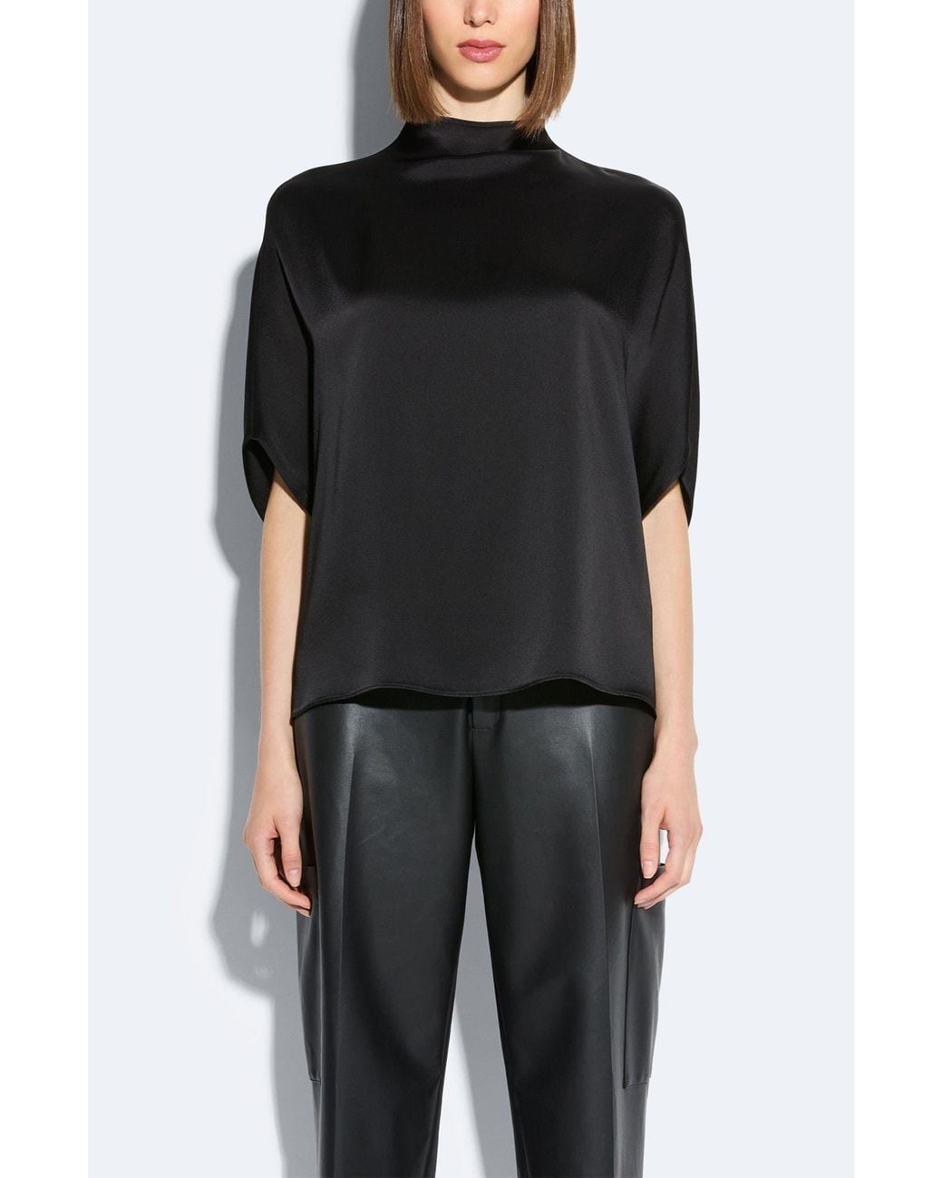 LAPOINTE Black Satin Cape Tee