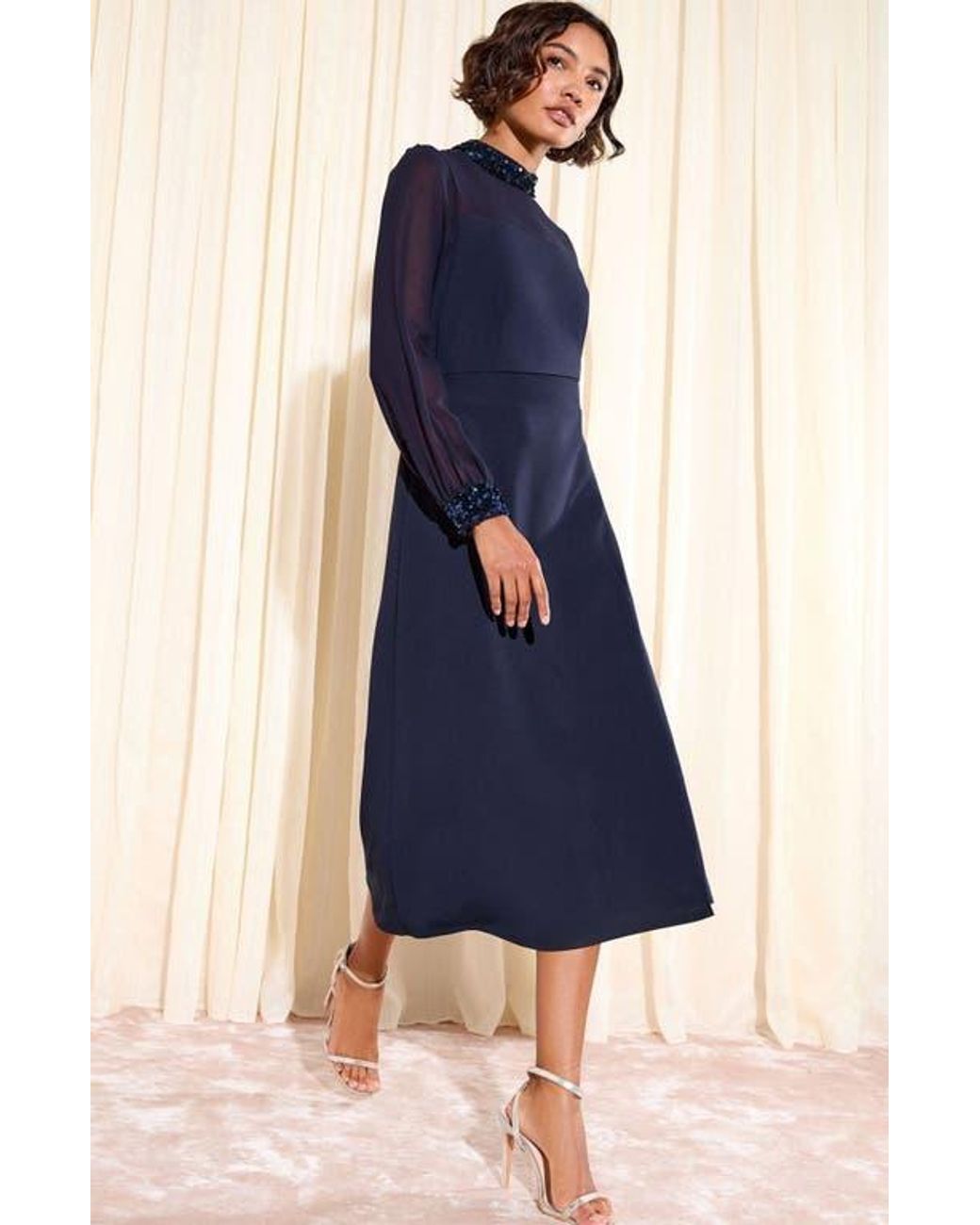 Friends Like These Long Sleeve Mixed Media Cocktail Dress in Blue | Lyst Friends Like These Long Sleeve Mixed Media Cocktail Dress in Blue | Lyst