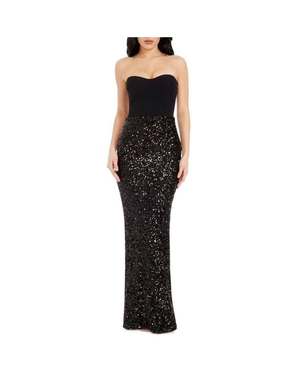 Dress the Population Vada Mixed Media Strapless Gown in Black | Lyst