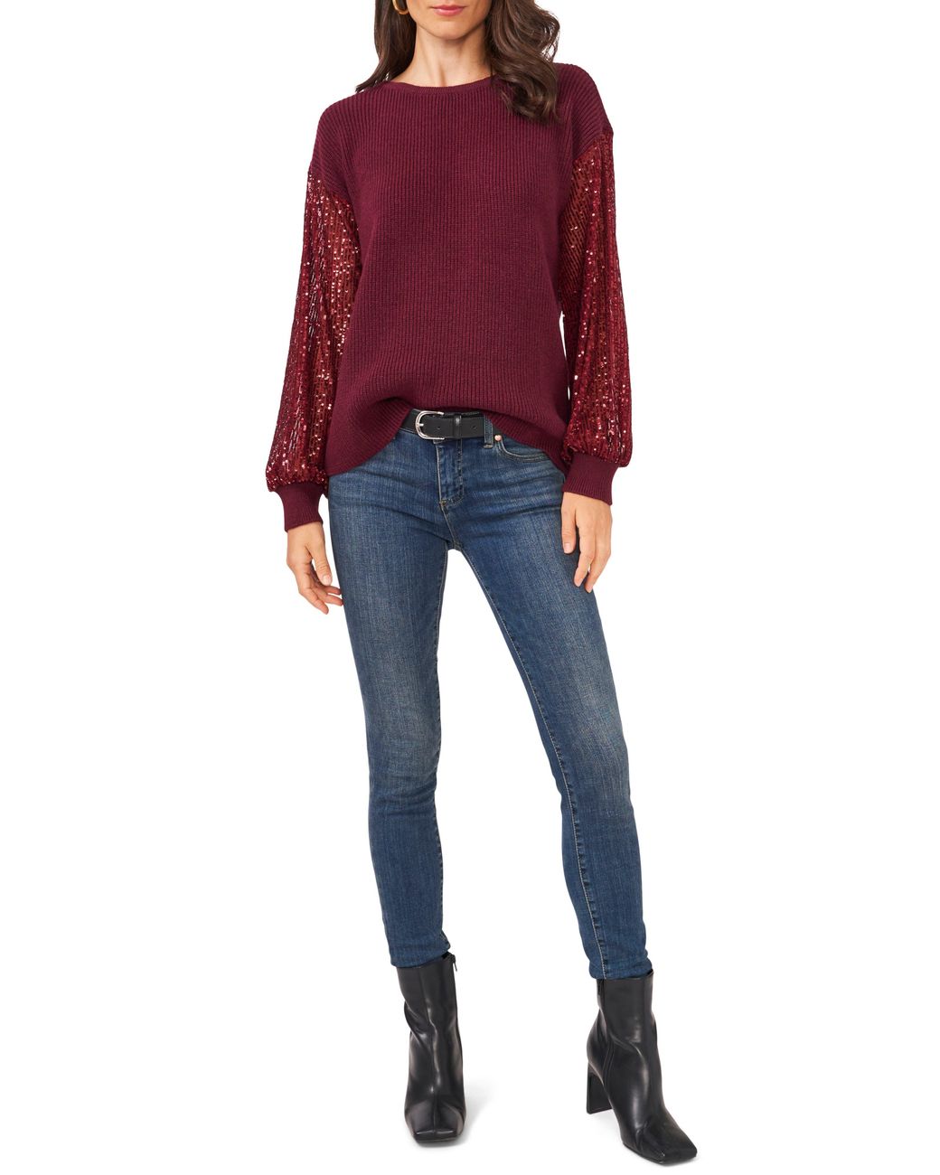 Vince Camuto Sequin Long Sleeve Sweater in Red | Lyst