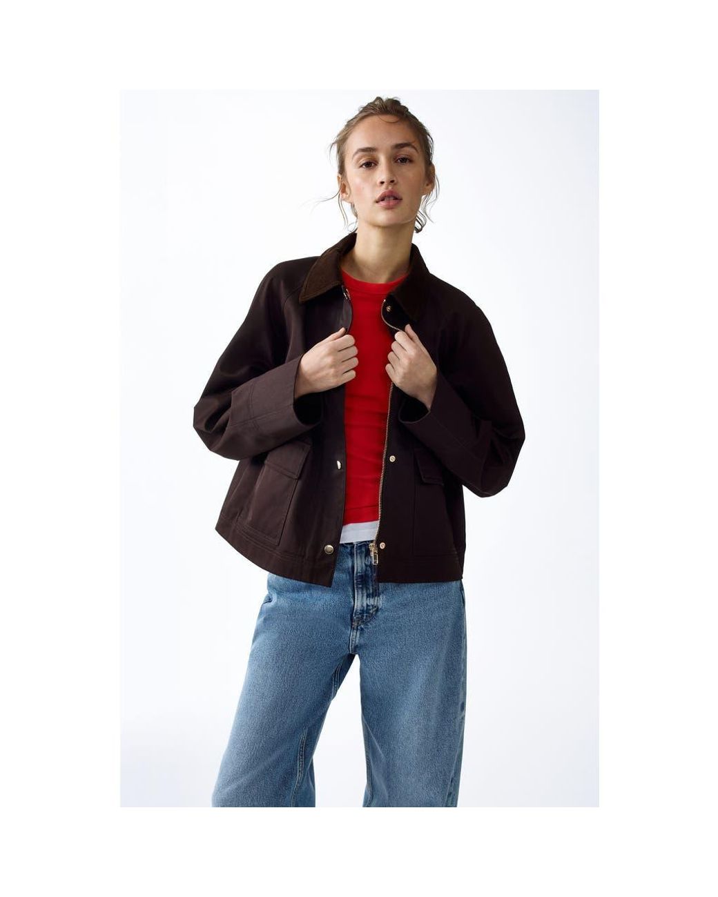 H&M Black Jacket With Corduroy Collar