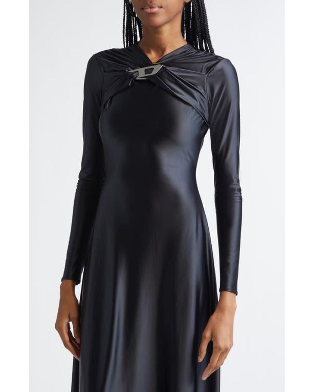 DIESEL D-Iamo Draped Long Sleeve Dress in Black | Lyst