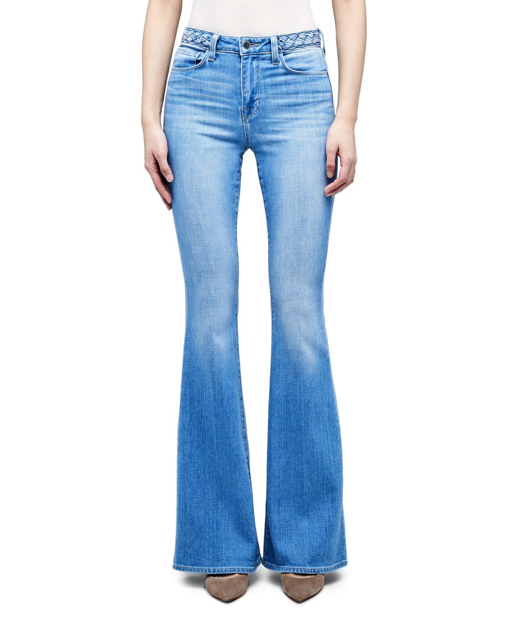 Lagence Denim Braid Detail High Waist Bell Bottom Jeans In Blue Lyst 