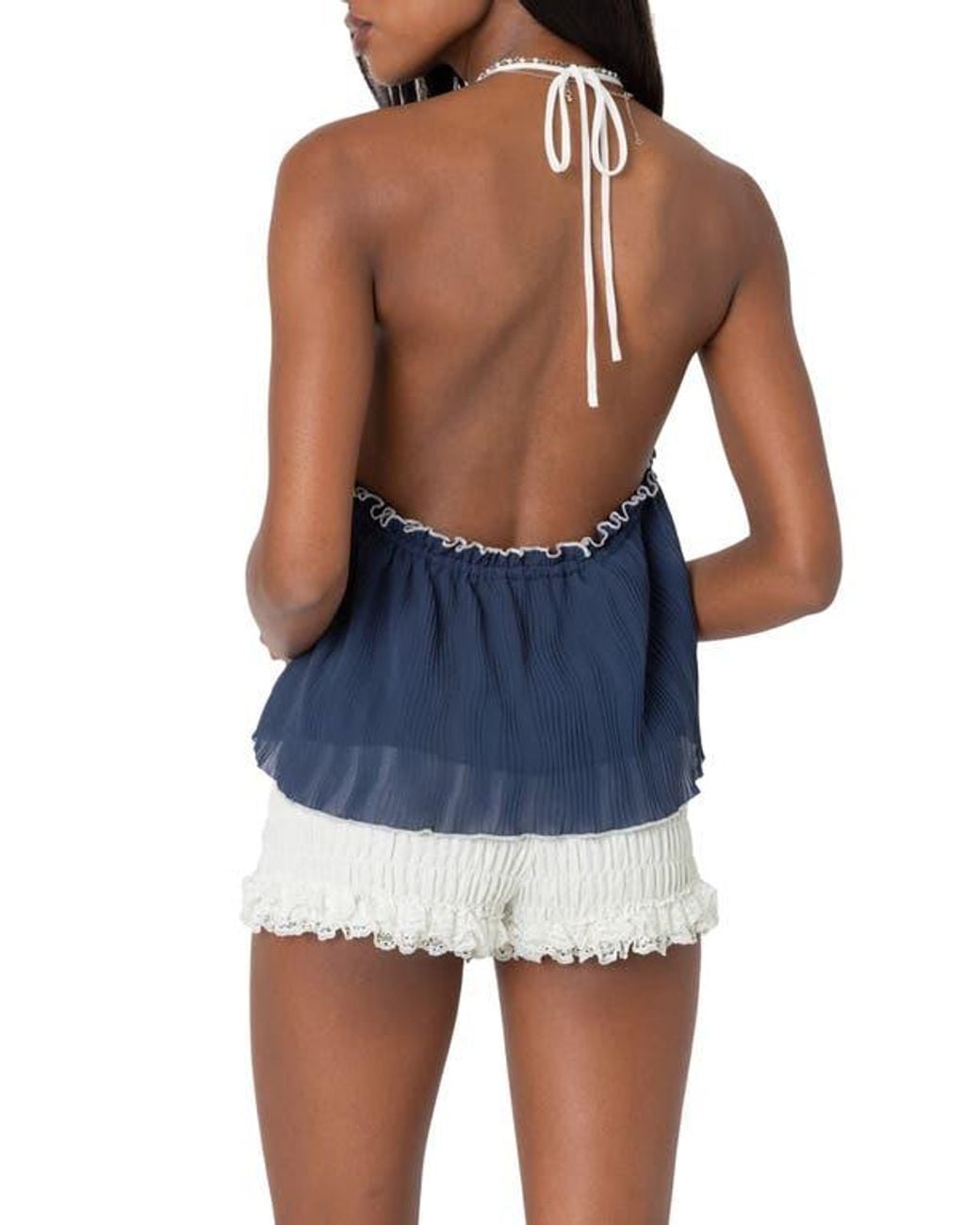 Edikted Blue Pleated Split Front Halter Top