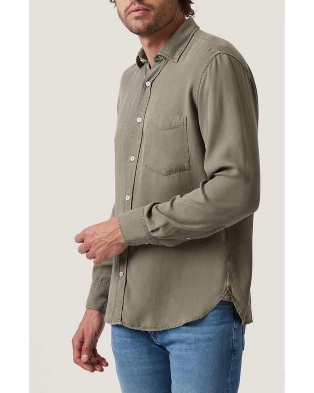 34 Heritage Green Solid Lyocell Button-Up Shirt for men
