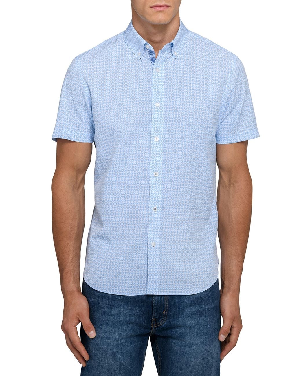 Con.struct Blue Round Checkered Woven Short Sleeve Basic for men