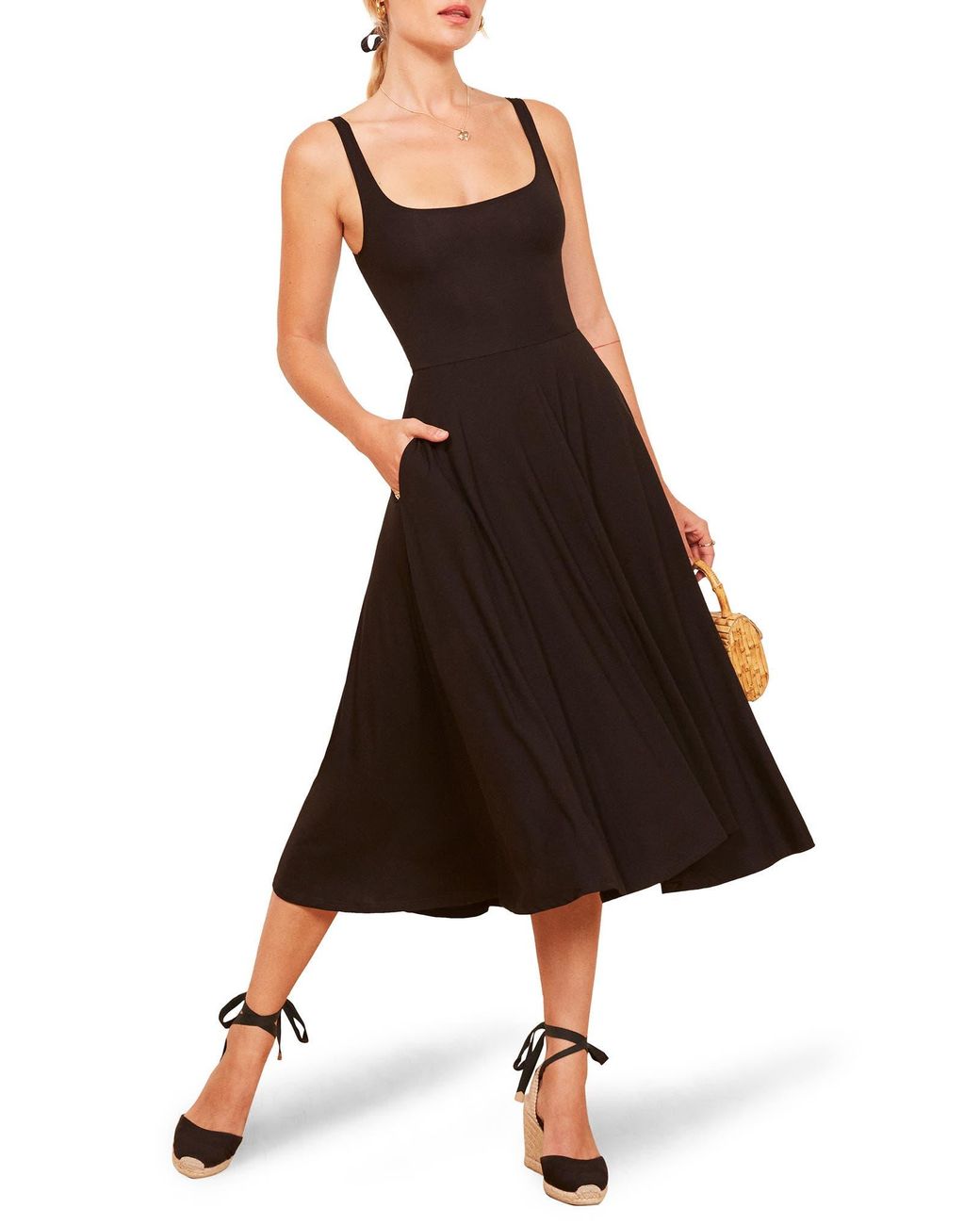 knee length dresses for ladies Shop Black Fit And Flare Midi Dress - for Women | OUTZIDR main image 0