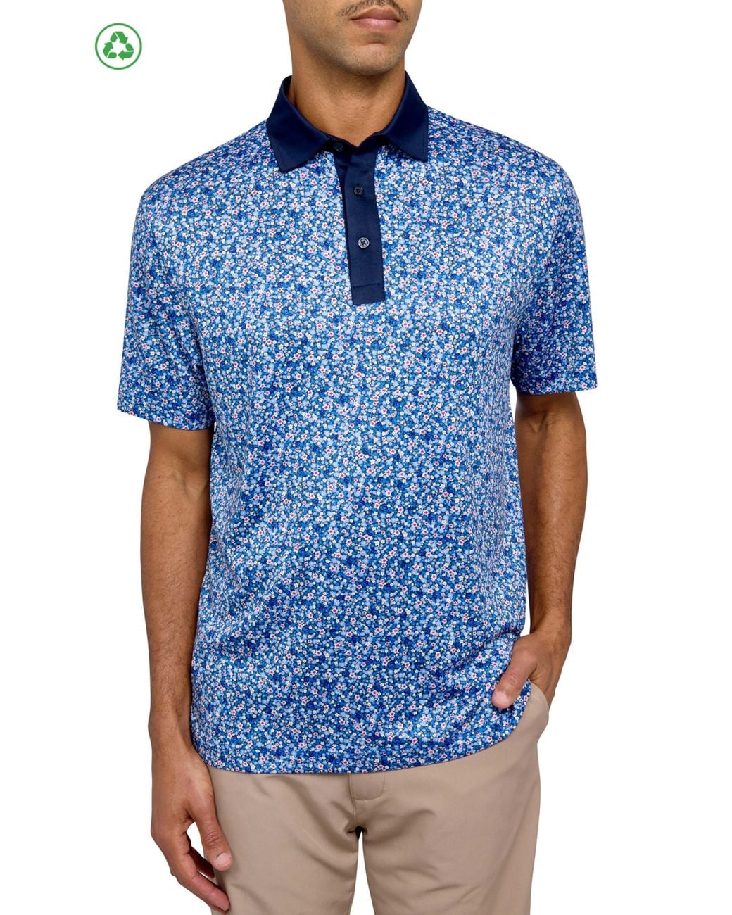 Con.struct Blue Regular Fit Micro Floral Print Recycled Performance Golf Polo for men