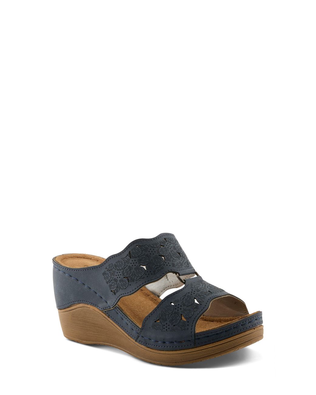 Flexus by Spring Step Blue Dreiser Platform Wedge Slide Sandal