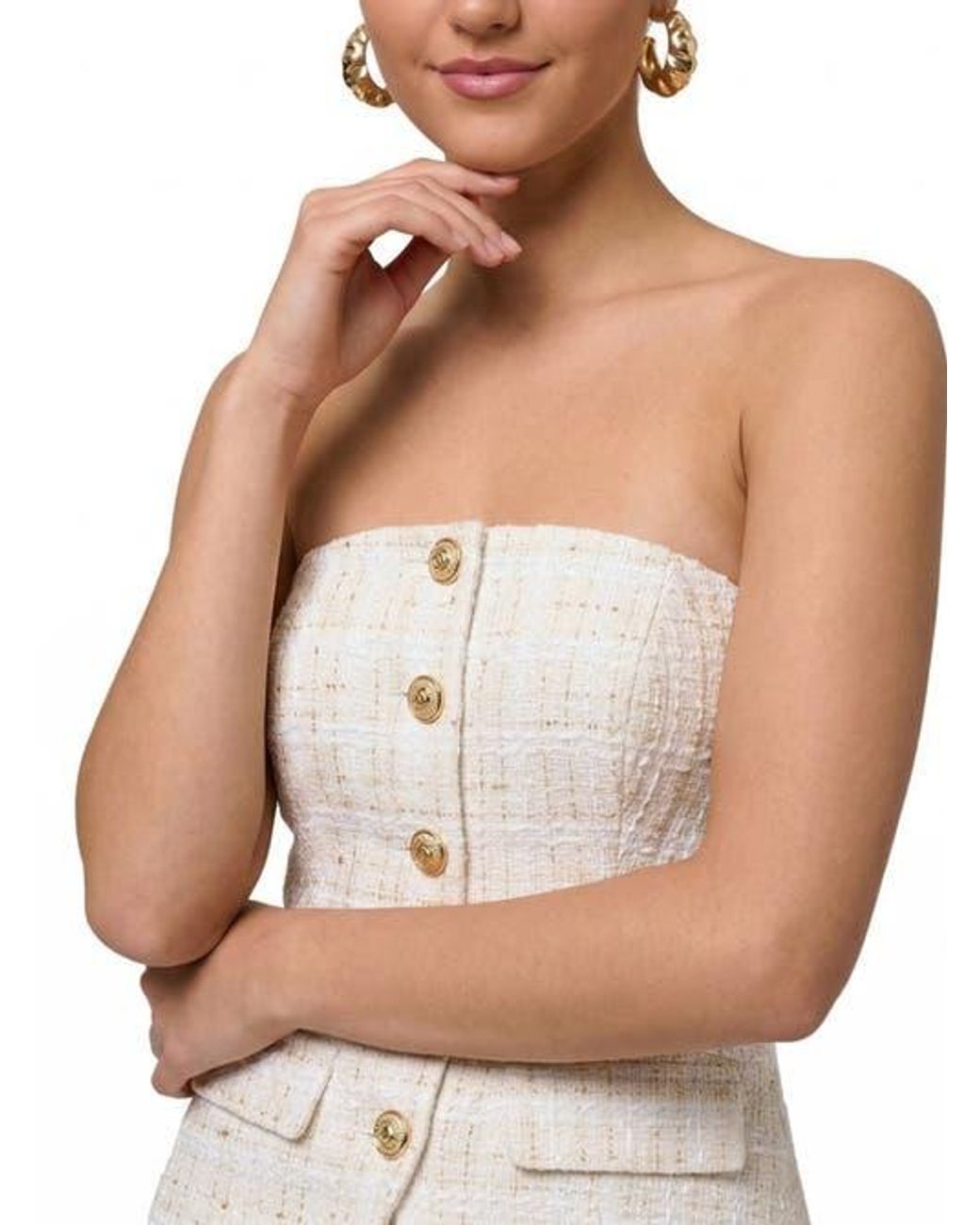 Rachel Roy White Ellison Tweed Peplum Midi Dress