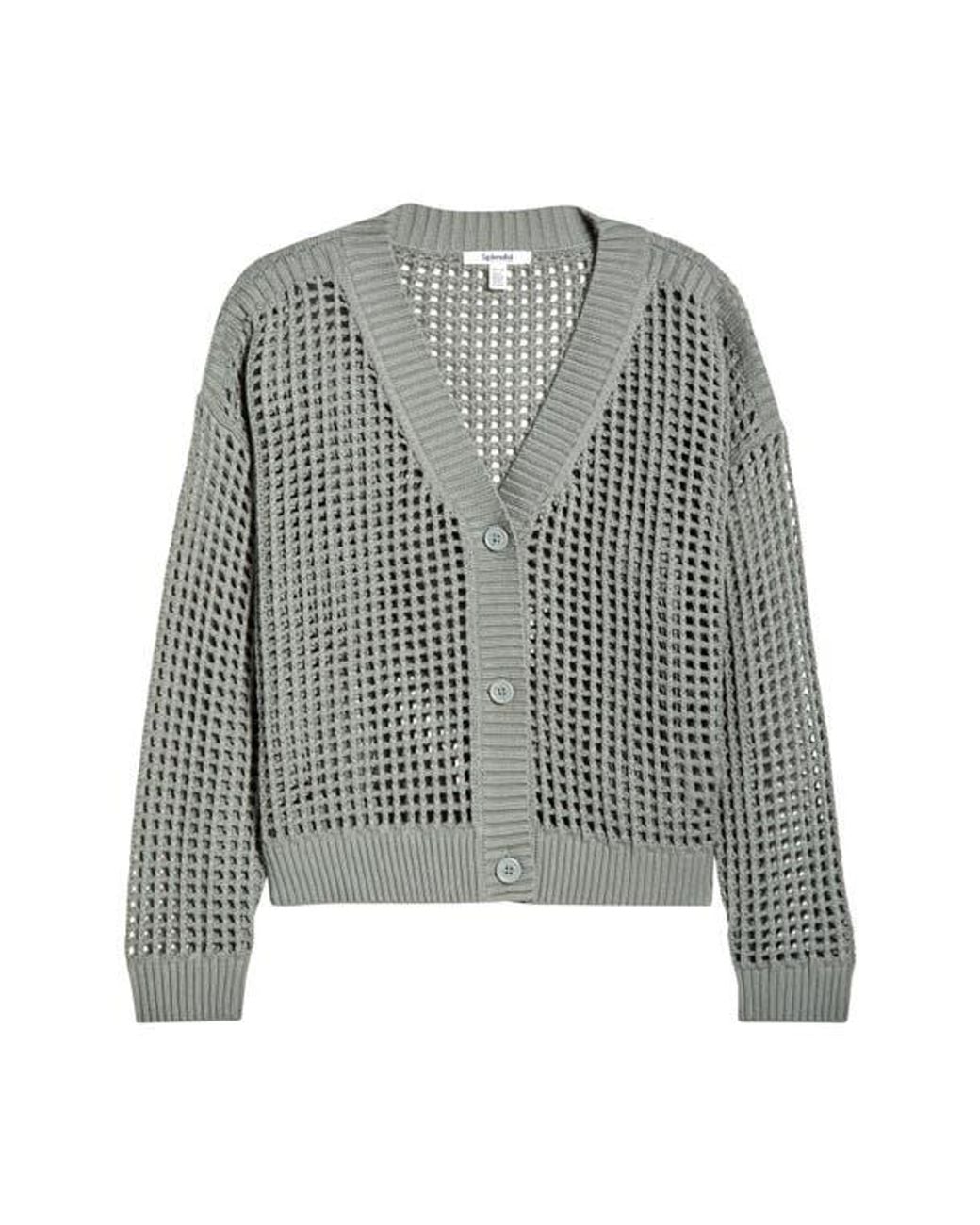 Splendid Gray Camellia Openwork V-Neck Cotton Blend Cardigan