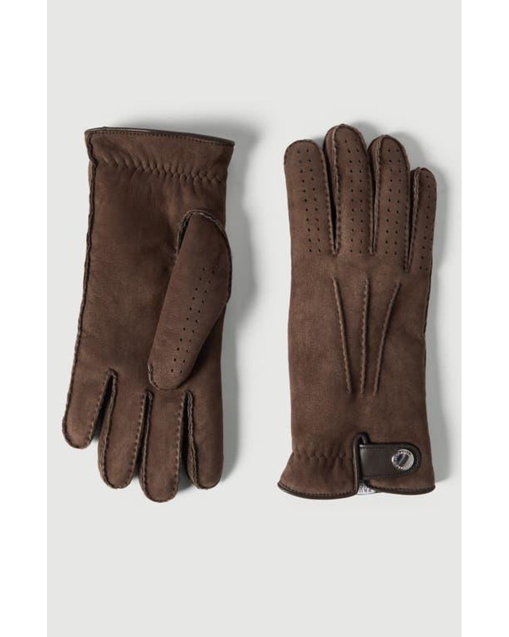 Brunello Cucinelli Brown Suede Shearling Gloves for men