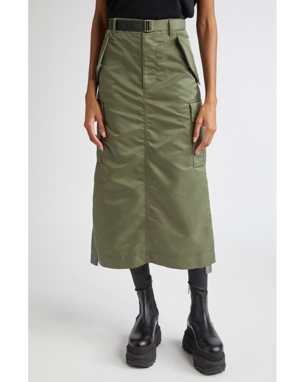 スカート SACAI GREEN NYLON SKIRT Nylon twill midi skirt in green - Sacai | Mytheresa