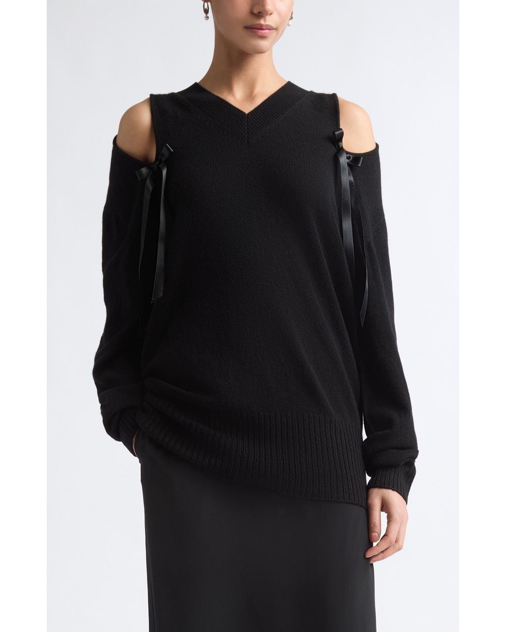 Simone Rocha Black Ribbon Slashed Cashmere Sweater