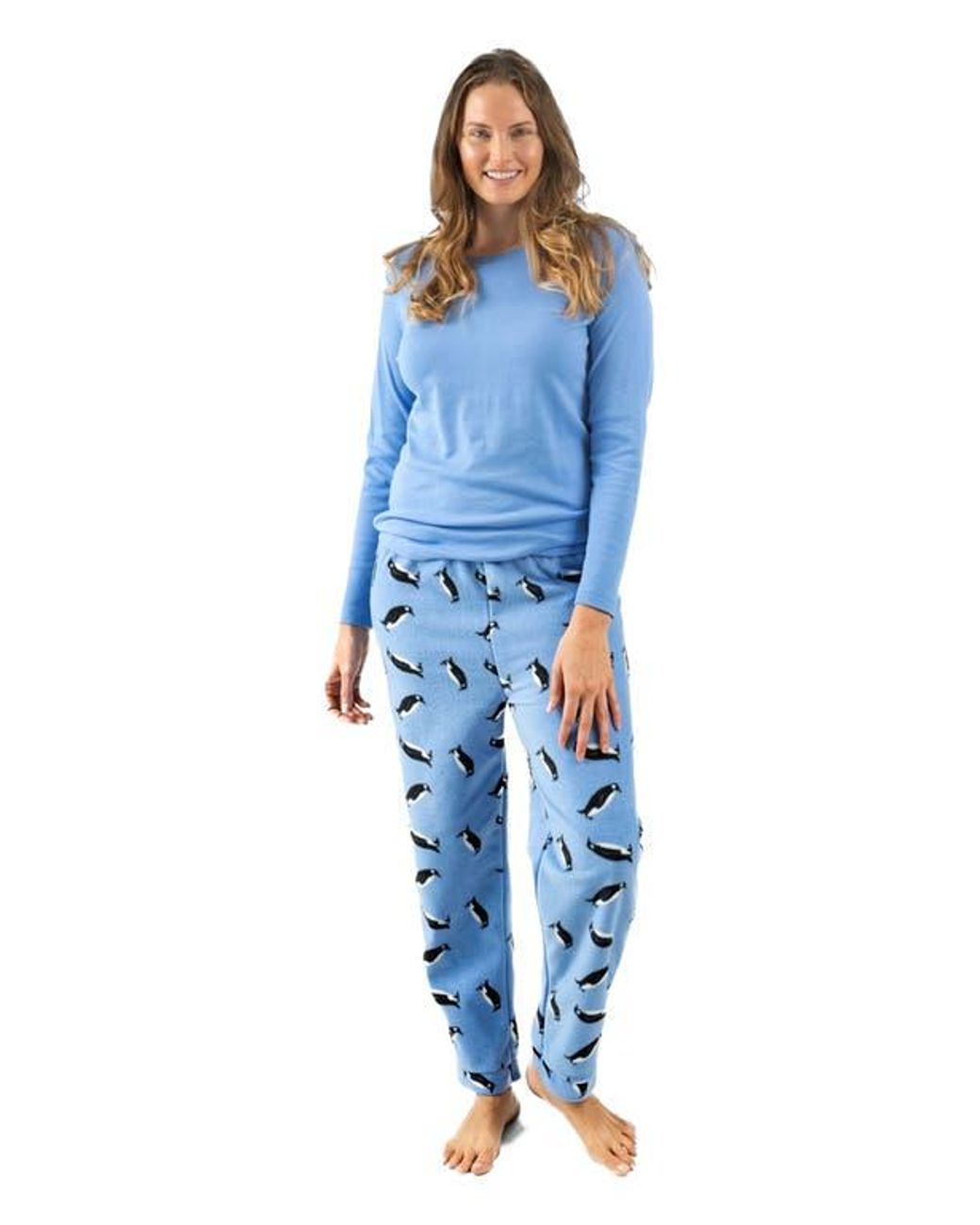 Leveret Blue Cotton Top & Fleece Pants Printed Matching Family Holiday Pajama Set
