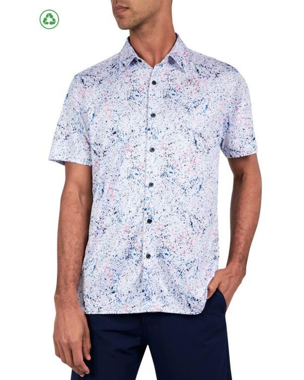 Con.struct White Regular Fit Splatter Print Recycled Performance Golf Button-Down Shirt for men