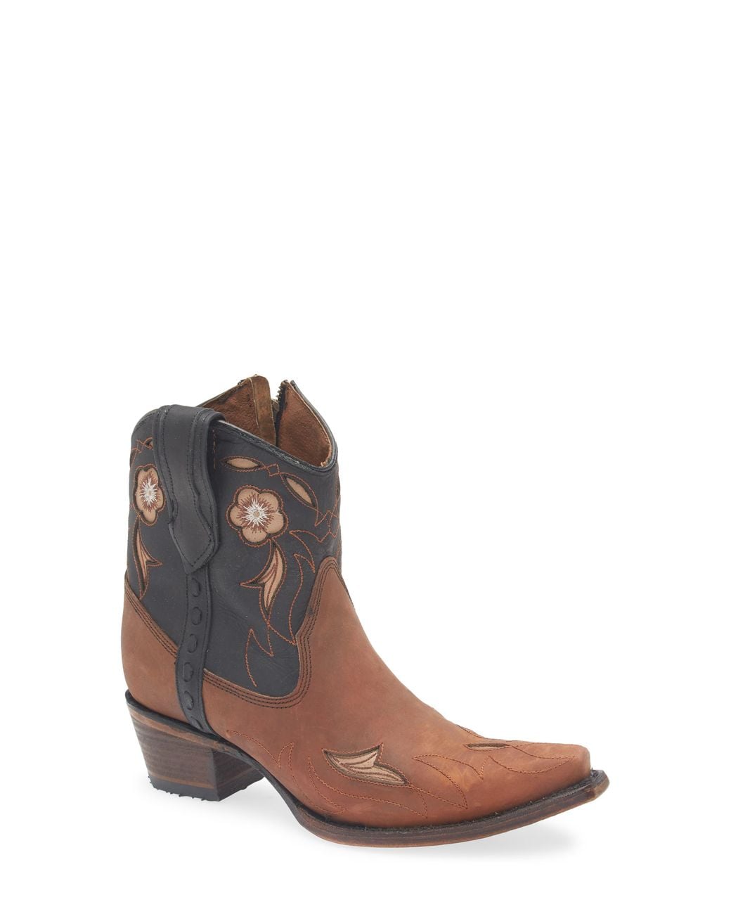Circle Brown Floral Embroidery Western Boot