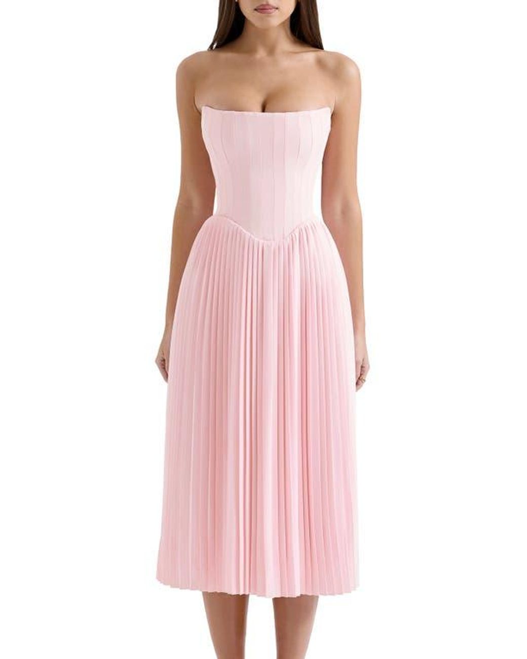 knee length dresses for ladies Cambridge Accordion Pleat Corset Dress Cream– Selfie Leslie main image 1