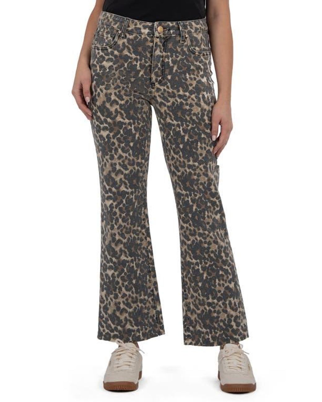 Pre-Order Brown Leopard Print Raw Hem Elastic Waist Loose Pull On Jeans main image 1
