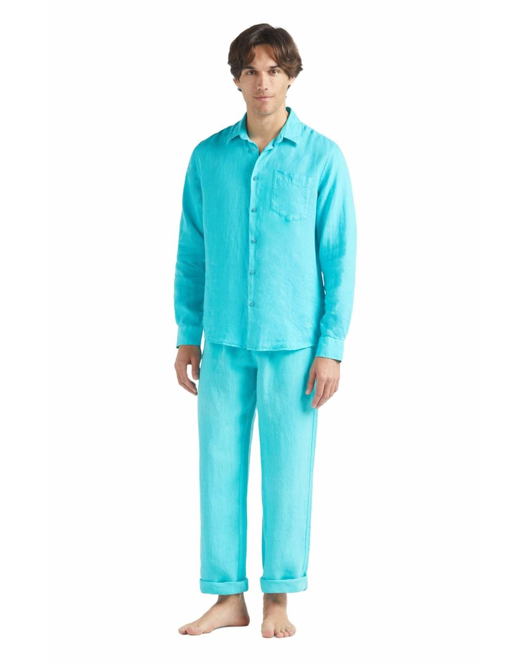 Vilebrequin Blue Linen Solid Shirt for men