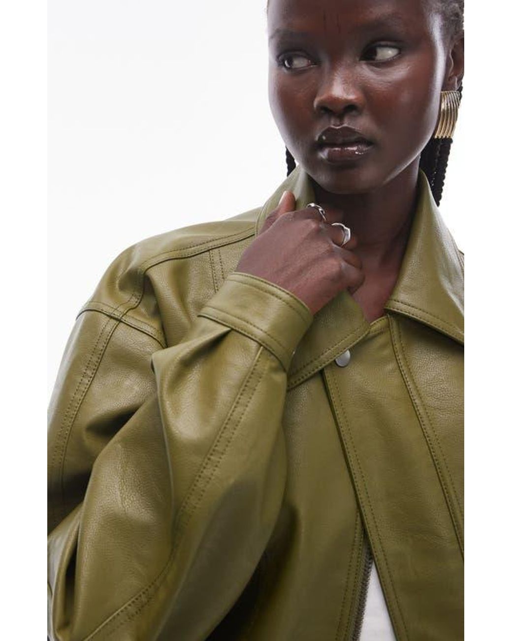 Dark green faux leather jacket deals
