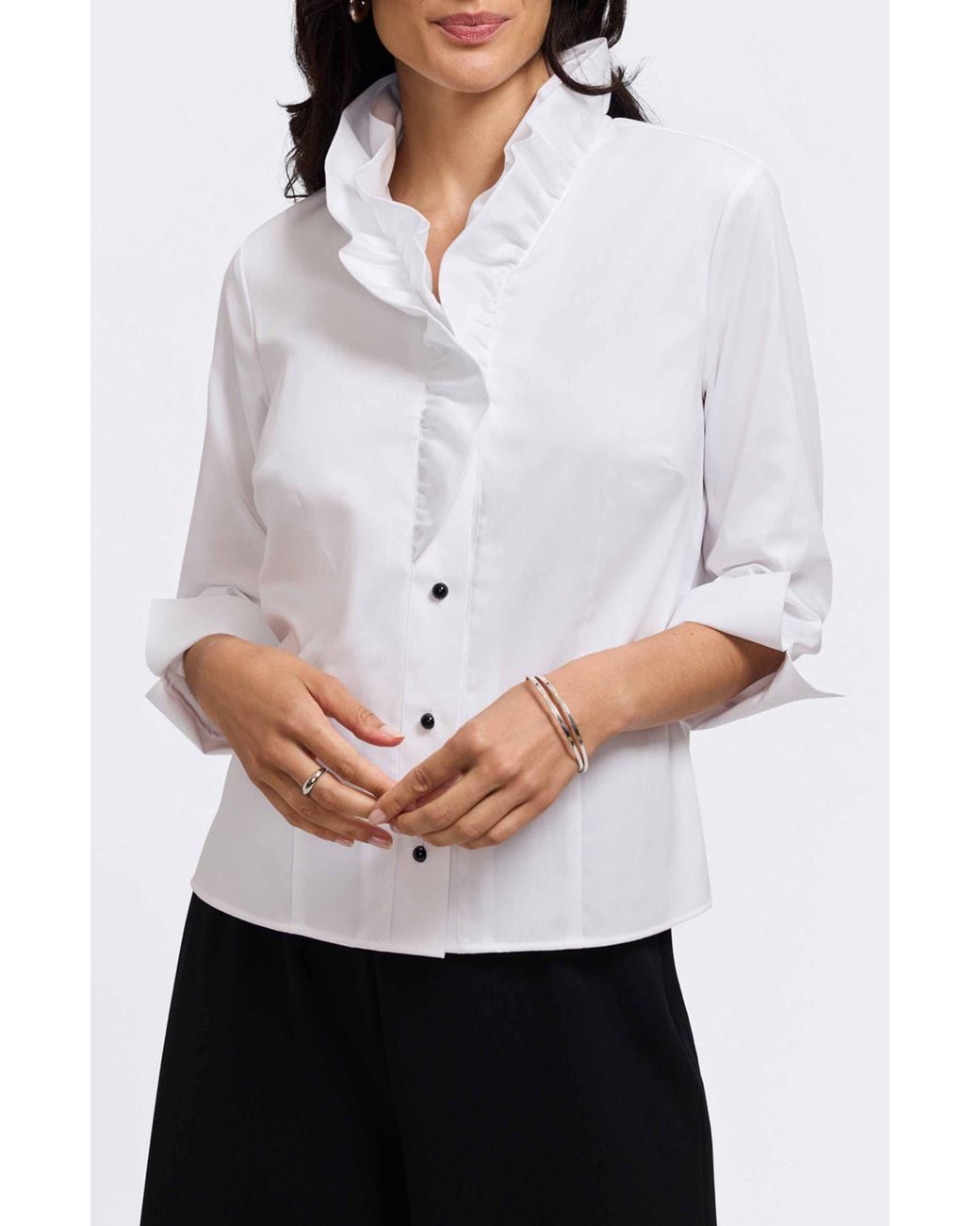 Foxcroft Gray Edith Ruffle Button-Up Shirt