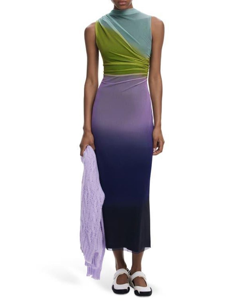 Desigual Ombr Print Sleeveless Ruched Maxi Dress in Blue | Lyst