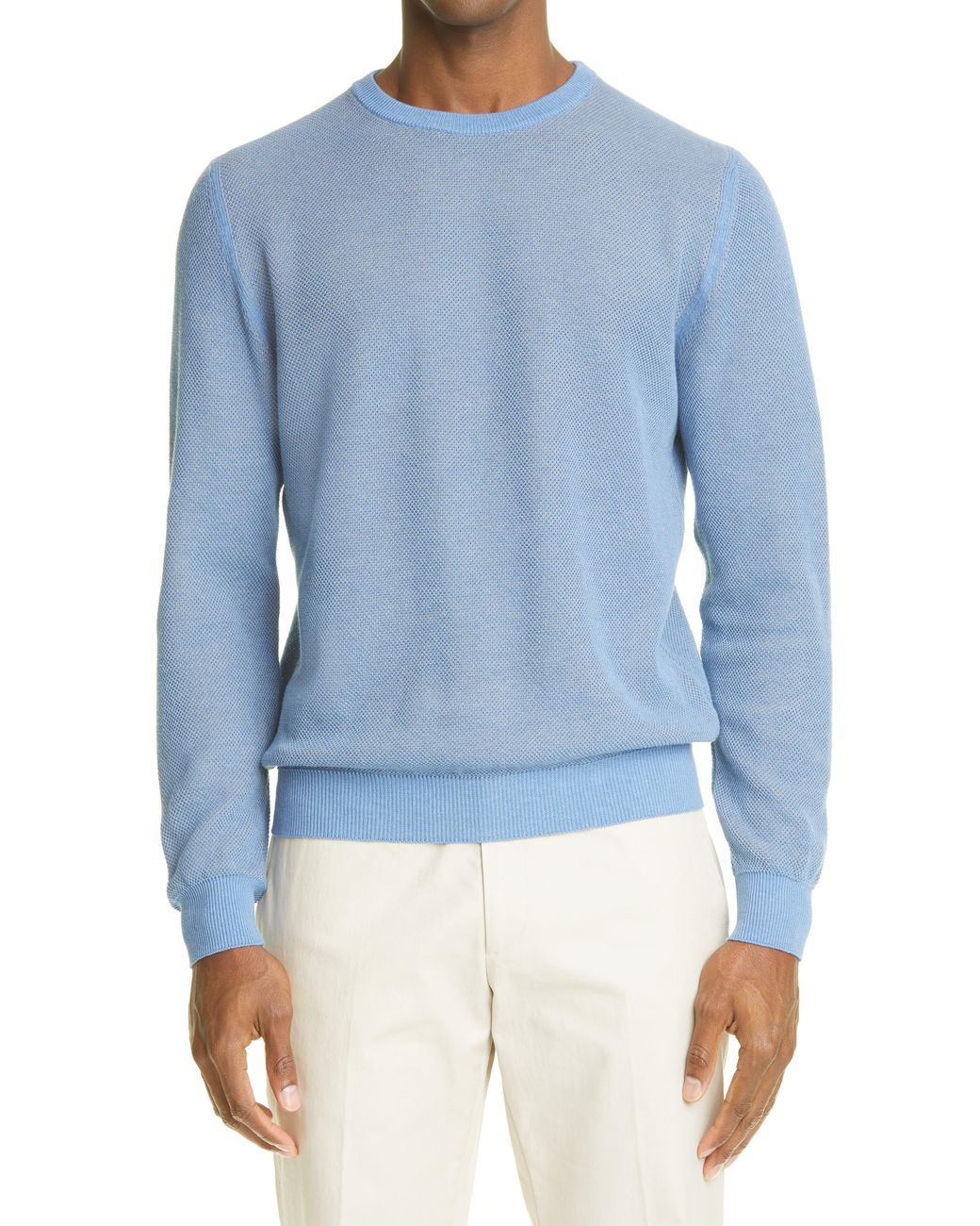 Canali Cotton Men's Mélange Crewneck Sweater in Light Blue (Blue) for ...