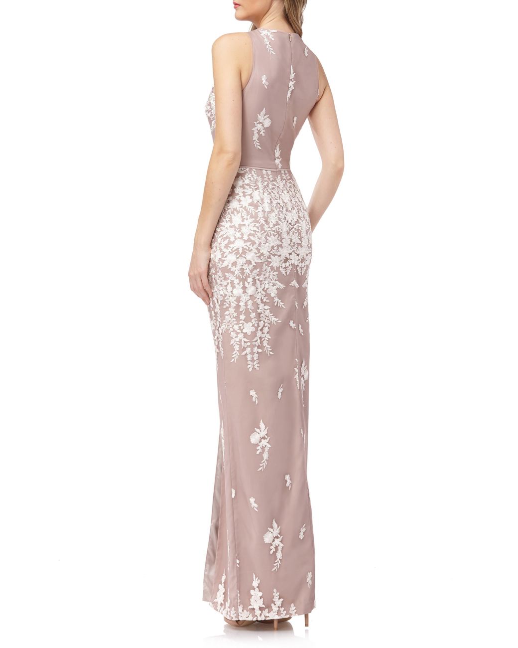 js collections embroidered illusion gown