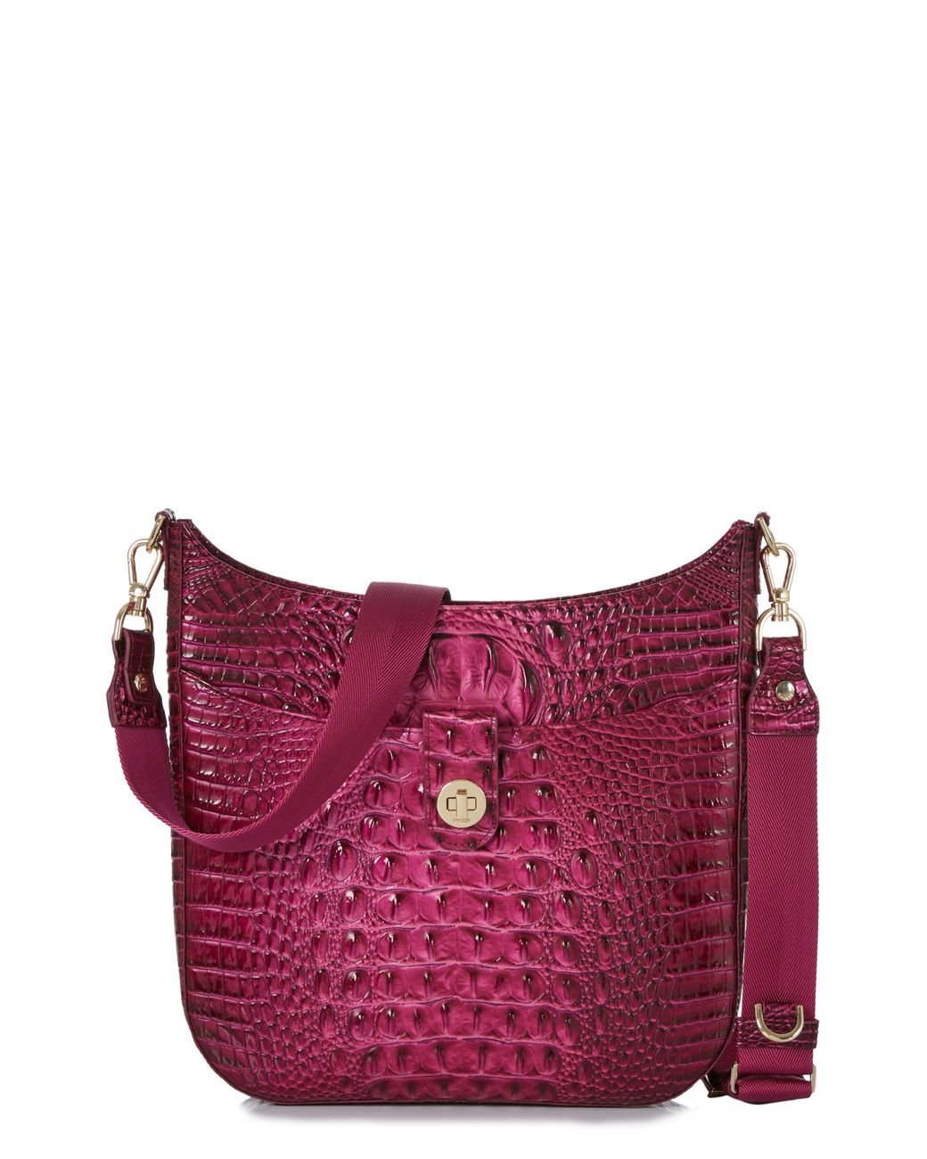 Brahmin Leia Croc Embossed Leather Crossbody Bag in Purple | Lyst