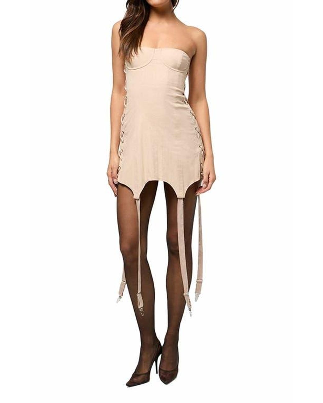 WeWoreWhat Corset Garter Mini Dress in Natural | Lyst