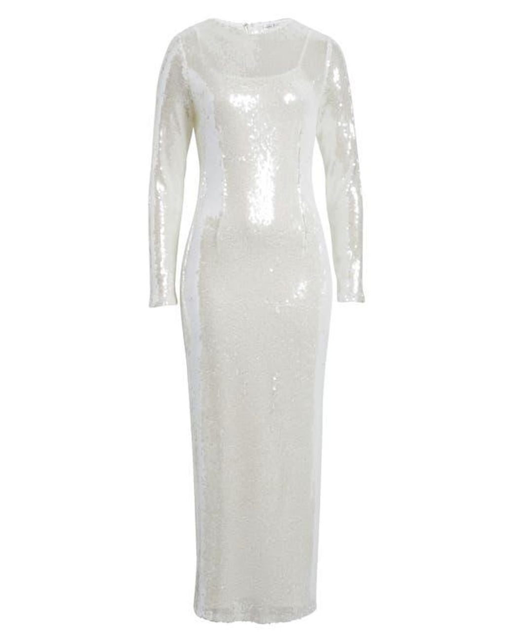 Rare London Sequin Long Sleeve Semisheer Cocktail Maxi Dress in White | Lyst