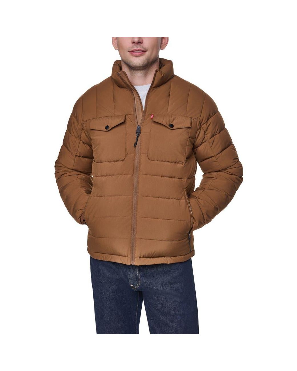 Levi's Brown Stand Collar Puffer Jacket for men