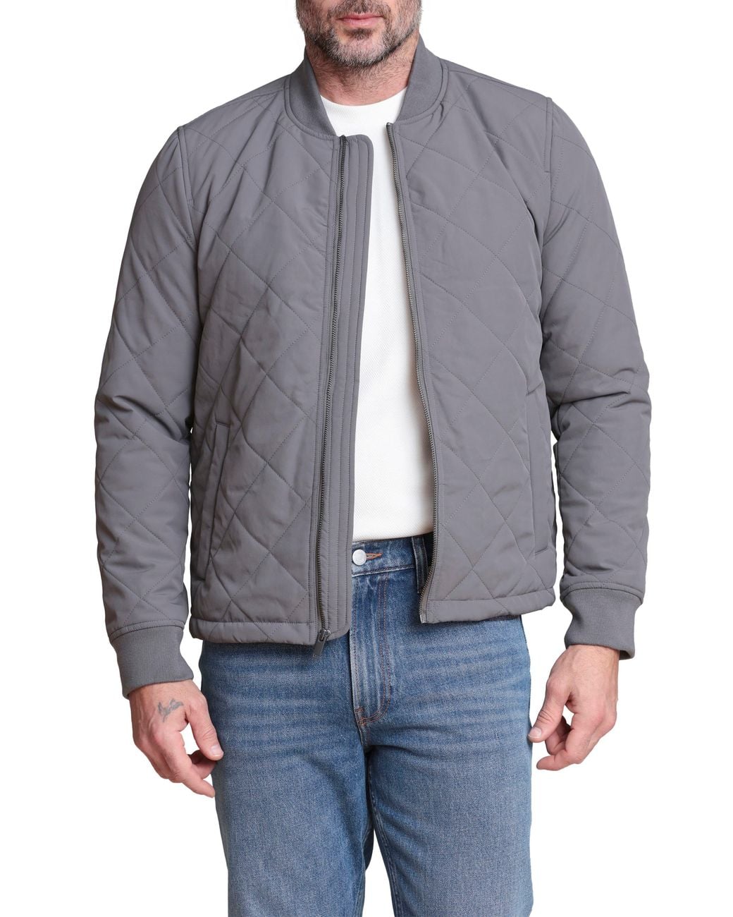 Bagatelle Gray Quilted Bomber Jacket for men