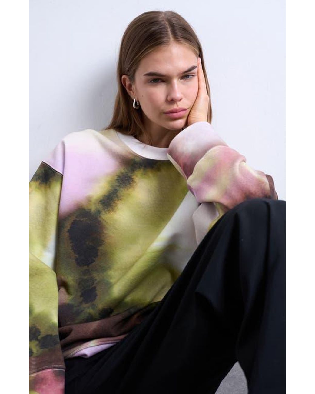 TOPSHOP Pink Tie Dye Oversize Cotton Blend Sweatshirt