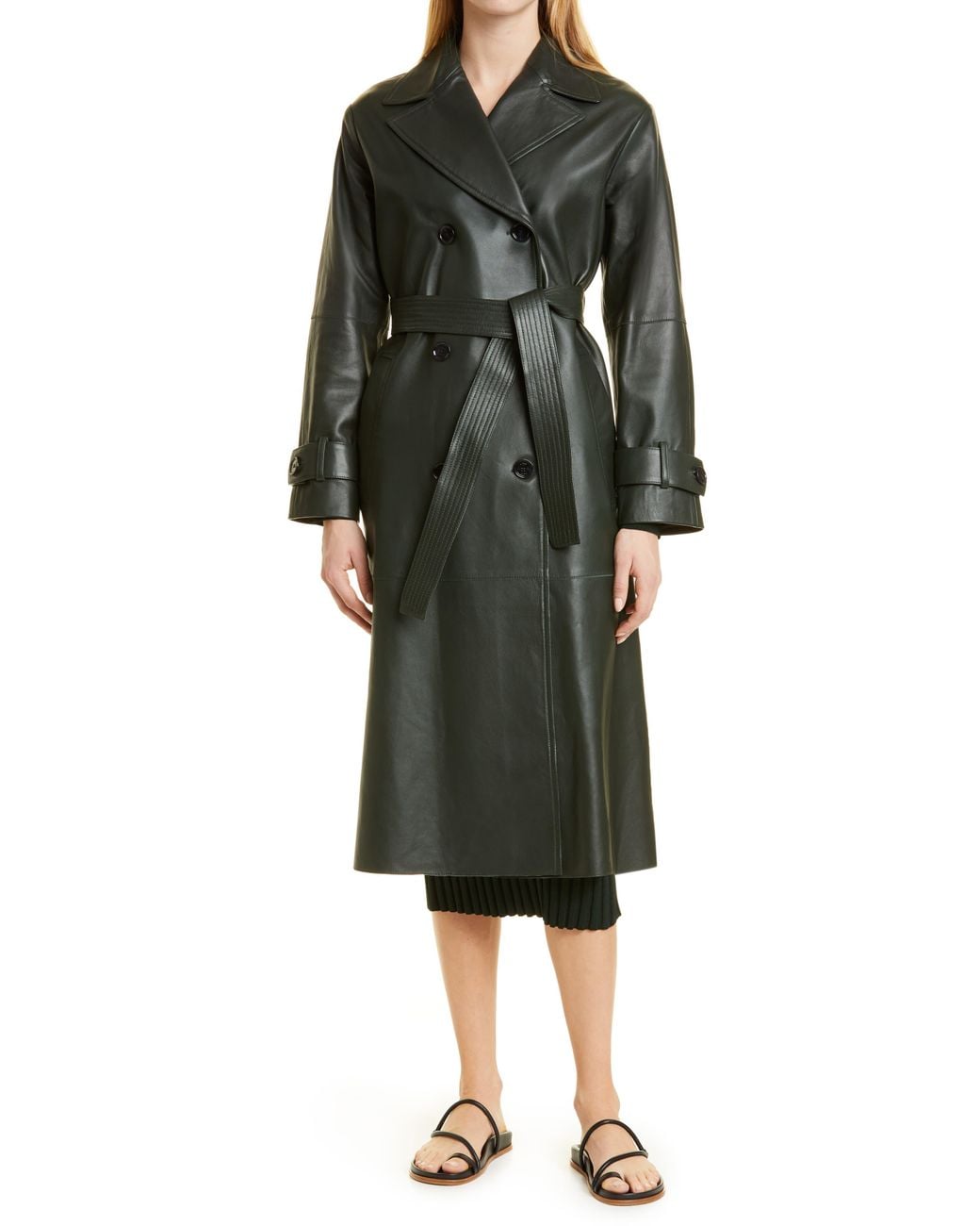 BOSS by HUGO BOSS Solasa Leather Trench Coat in Green Lyst