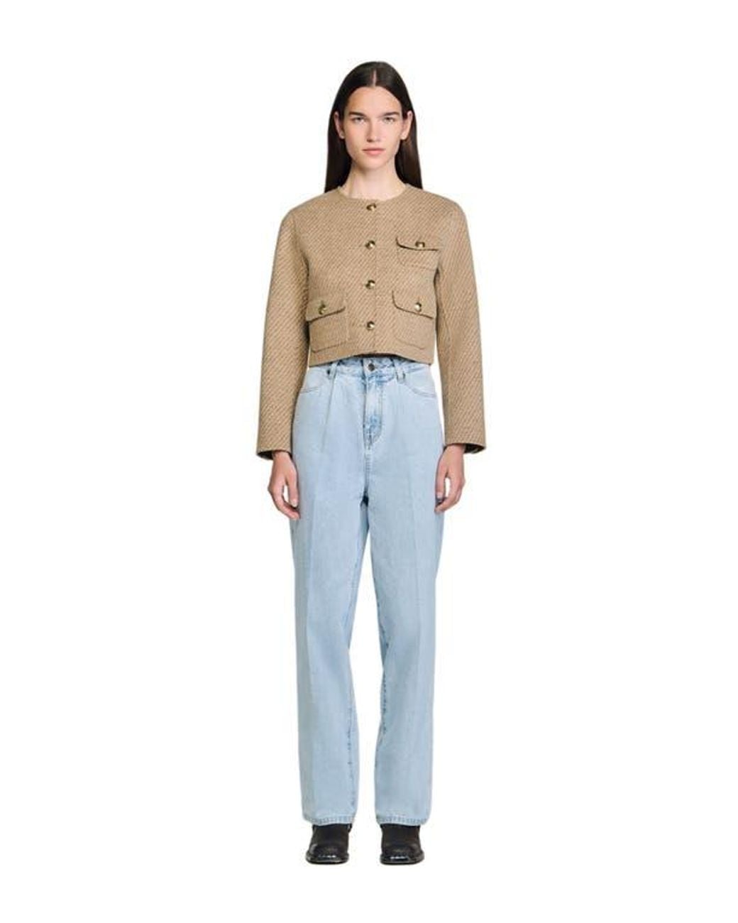 Sandro Blue Cropped Button-Down Jacket