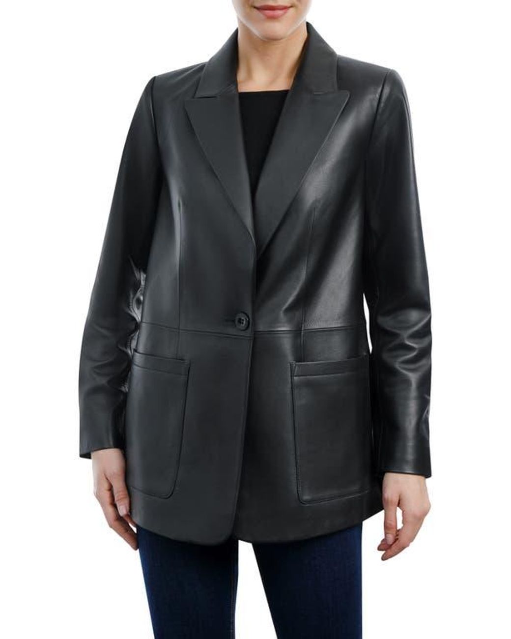 Michael Kors Black Oversized Leather Blazer Jacket