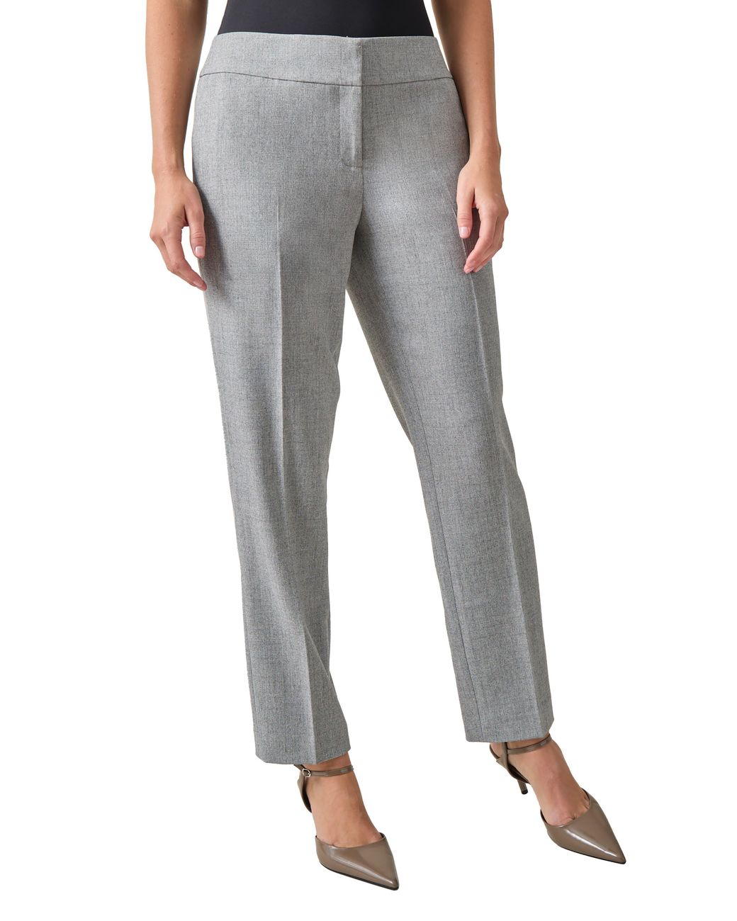 Kasper Gray Flat Front Wide Waistband Slim Trouser Pants