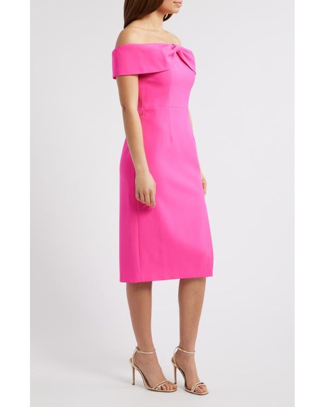 Eliza J Bow Off The Shoulder Midi Dress in Pink | Lyst
