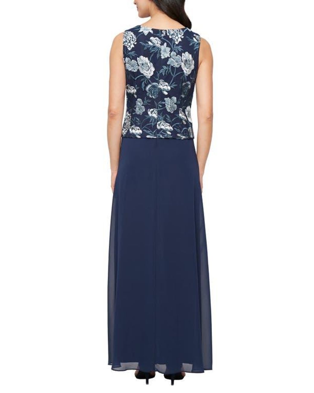Alex Evenings Floral Embroidered Mock Two-Piece Gown With Jacket in Blue