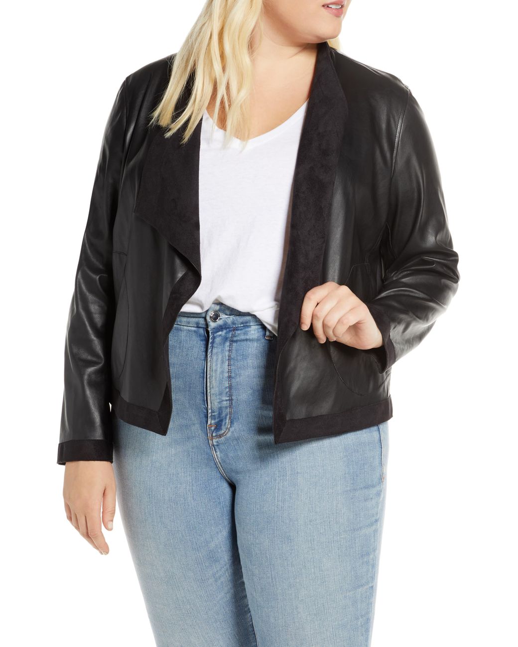 Bb Dakota Teagan Reversible Drape Front Faux Leather Jacket In