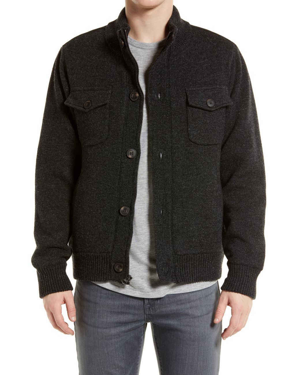 Schott Nyc Fleece Lined Wool Blend Knit Jacket in Black for Men
