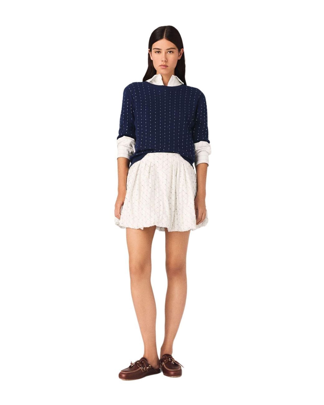 Maje Blue Beaded Bubble Skirt