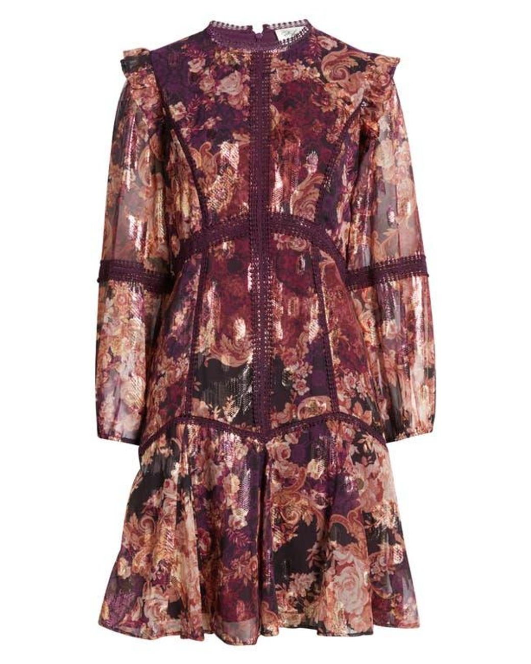 Eliza J Lace Trim Long Sleeve Trapeze Dress in Red | Lyst