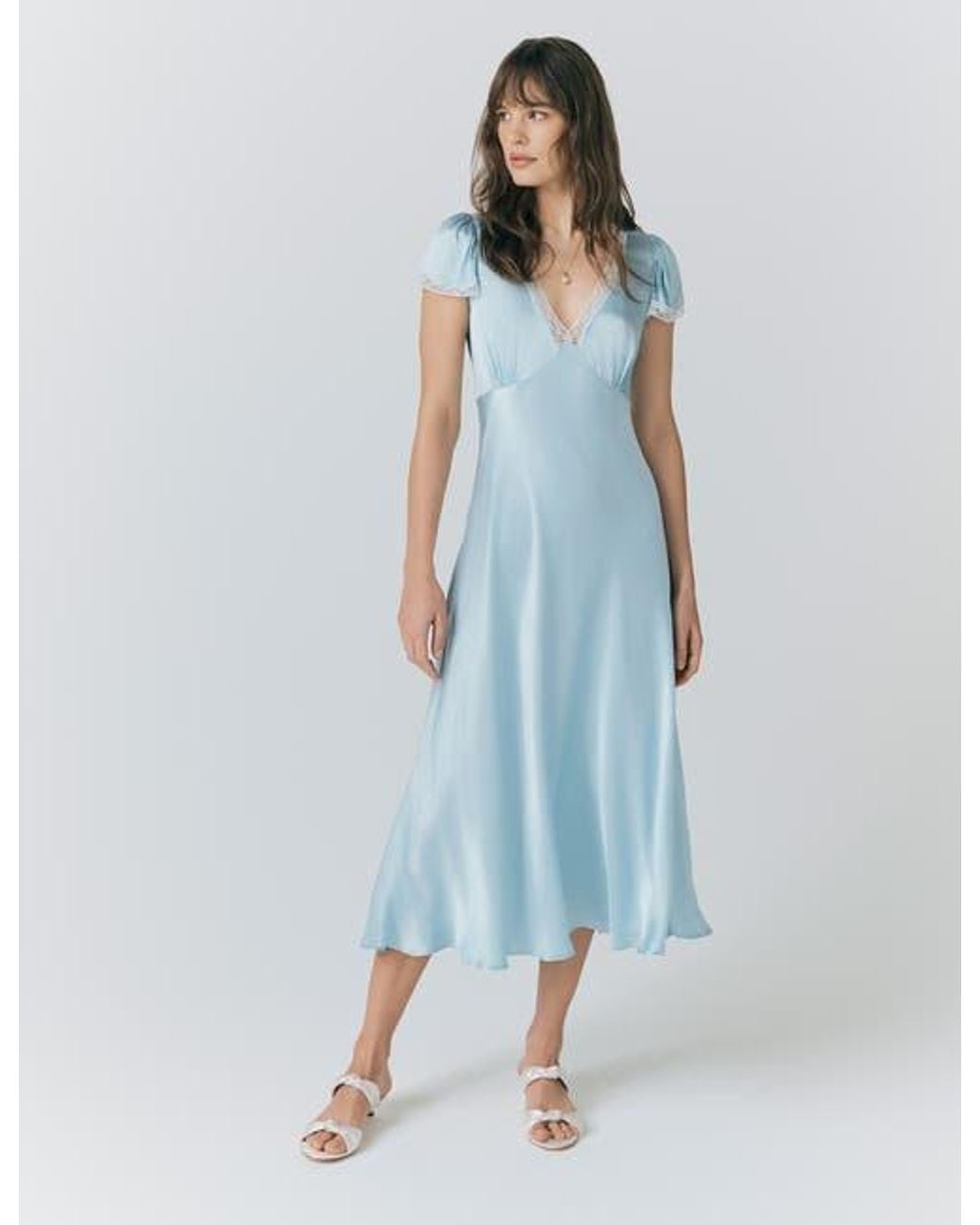 Ghost Lillie Lace Trim Satin Dress in Blue | Lyst